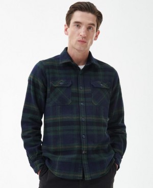 Dark Green / Navy Men Barbour Snowcap Tailored Shirts | US-2157MTDQA