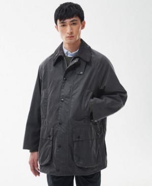 Dark Grey Men Barbour Beaufort Waxed Jacket | US-6517VPZIA