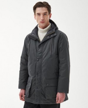 Dark Grey Men Barbour Hooded Beaufort Waxed Jacket | US-8475NXMZE