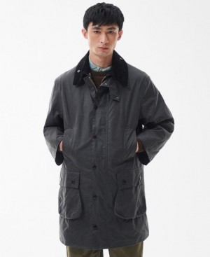 Dark Grey Men Barbour OS Border Waxed Jacket | US-1240IRGPU