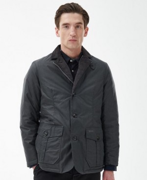 Dark Grey Men Barbour Winter Lutz Waxed Jacket | US-8769KBEDC