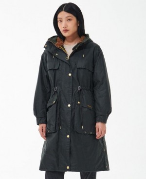 Dark Grey Women Barbour Beckside Waxed Jacket | US-9213DQSGO