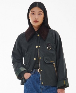 Dark Grey Women Barbour Catton Spey Waxed Jacket | US-6285IQEPW