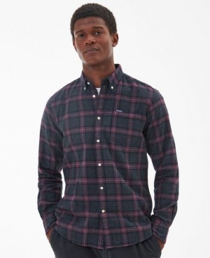 Dark Grey / Burgundy Men Barbour Castlebridge Tailored Shirts | US-1278WJLAR