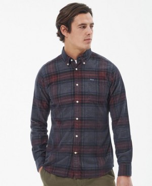 Dark Grey / Dark Red Men Barbour Southfield Tailored Shirts | US-3591ANDMQ