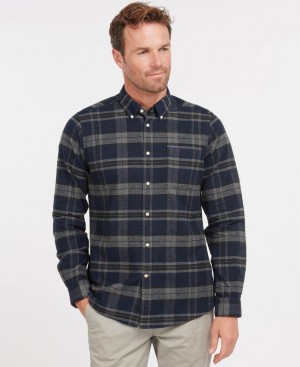 Dark Grey / Navy Men Barbour Betsom Tailored Shirts | US-7186DBIOV