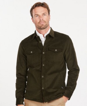 Dark Olive Men Barbour Cord Overshirt | US-4695XRAPB