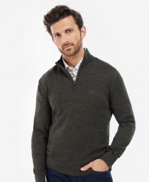 Dark Olive Men Barbour Firle Half Zip Sweater | US-4236AYZPE