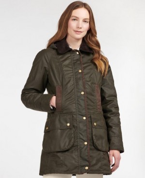 Dark Olive Women Barbour Bower Waxed Jacket | US-9803DGKUN