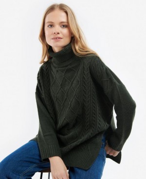 Dark Olive Women Barbour Burne Cape Sweater | US-7518TISVP