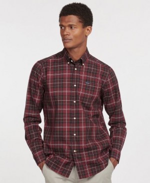 Dark Red Men Barbour Wetheram Tailored Shirts | US-5649EXOYB