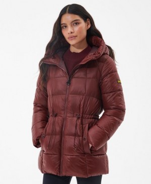 Dark Red Women Barbour International Ennis Quilted Jacket | US-4907YODNG