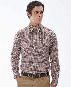 Dark Red / Black Men Barbour Padshaw Tailored Shirts | US-6502DPYOR