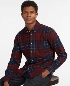 Dark Red / Navy Men Barbour Lutsleigh Shirts | US-8325SFXZC