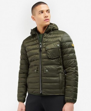 Green Men Barbour International Racer Ouston Hooded Quilted Jacket | US-3908GCMWZ