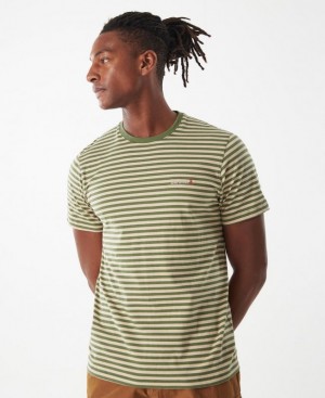 Green / Beige Men Barbour Bilting Stripe T-Shirts | US-1078RTXGD