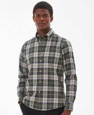 Green / Grey Men Barbour Wetheram Tailored Shirts | US-8632MWFTB