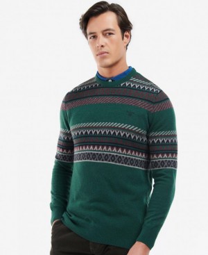 Green / Grey Men Barbour Winterborne Fairisle Sweatshirt | US-5129QNKLM