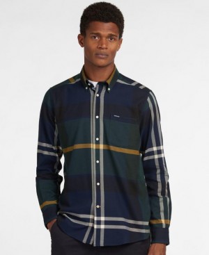 Green / Navy Men Barbour Dunoon Tailored Shirts | US-6947VBEHC