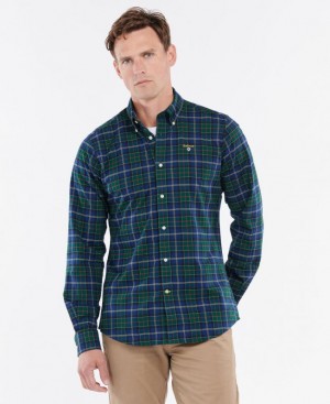 Green / Navy Men Barbour Oxbridge Tartan Tailored Shirts | US-0183TURPQ