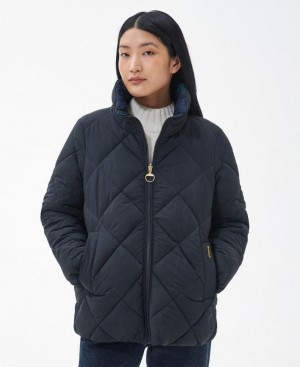 Green / Navy Women Barbour Reversible Hudswell Quilted Jacket | US-8592OLMXN