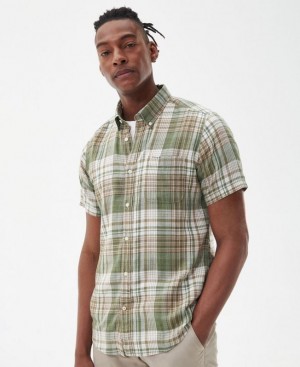 Green / White Men Barbour Ellerburn Tailored Shirts | US-1203PXYVJ