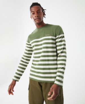 Green / White Men Barbour Firthmoor Stripe Crew Sweatshirt | US-7081AOVKB