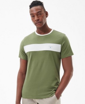 Green / White Men Barbour Steaford Panel T-Shirts | US-3602URNPV