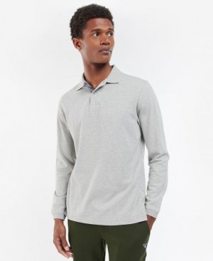 Grey Men Barbour Essential Long-Sleeve Polo Shirt | US-4398XUZQD