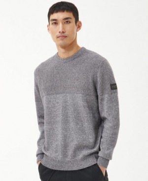 Grey Men Barbour International Chain Crew Neck Sweater | US-6432MPWFN