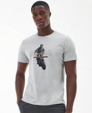 Grey Men Barbour International Race T-Shirts | US-3615NKRJD