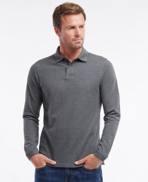 Grey Men Barbour Long-Sleeved Sports Polo Shirt | US-4526UZDIX