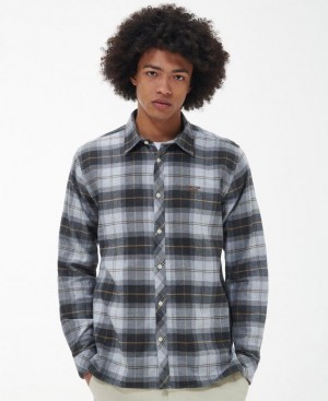 Grey / Black Men Barbour Beacon Kyeloch Shirts | US-6854BTIRU