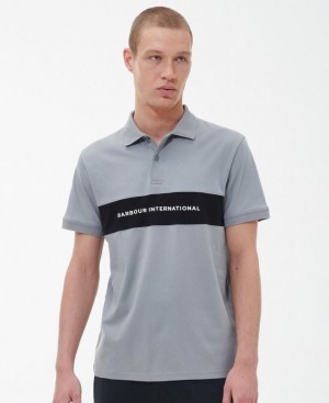 Grey / Black Men Barbour International Bar Polo Shirt | US-0814SXDEJ