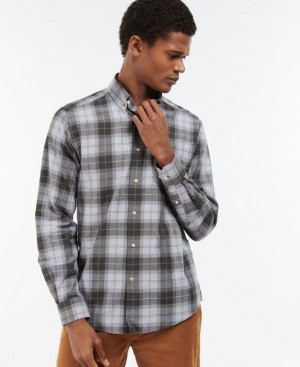 Grey / Black Men Barbour Wetheram Tailored Shirts | US-2354ZJSUN