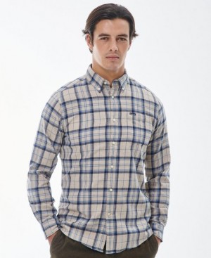 Grey / Blue Men Barbour Deerpark Tailored Shirts | US-3270NRSLV