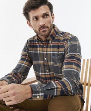 Grey / Brown / Navy Men Barbour Ronan Tailored Check Shirts | US-6390TUGWQ