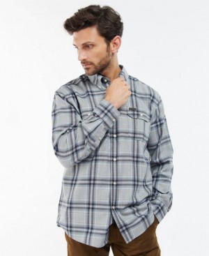 Grey / Navy Men Barbour Singsby Thermo Weave Shirts | US-8591EKRYS