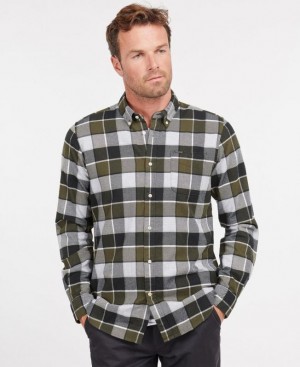 Grey / Olive Men Barbour Valley Tailored Shirts | US-6841YSOFQ