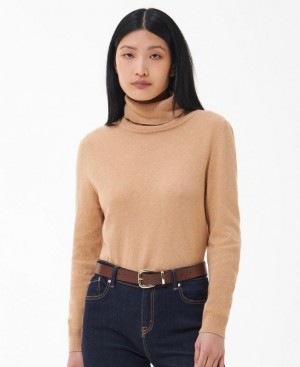 Khaki Women Barbour Pendle Roll-Neck Sweatshirt | US-9652YVDAW