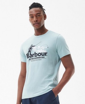 Light Blue Men Barbour Cast T-Shirts | US-3694VGYDC