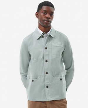 Light Blue Men Barbour Dene Overshirt | US-1985YTHFI