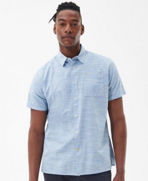 Light Blue Men Barbour Seaswell Summer Shirts | US-7604VRSDX