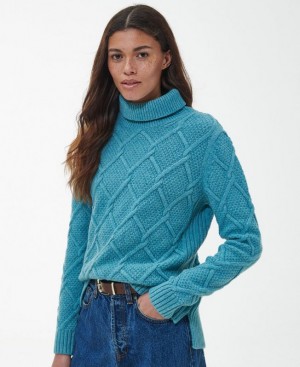 Light Blue Women Barbour Burne Knitted Sweatshirt | US-9628AQVNI