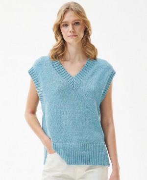 Light Blue Women Barbour Geranium Knitted Vest | US-1720TYRFE