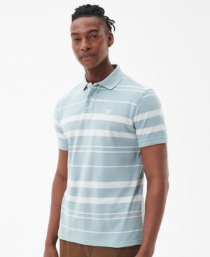 Light Blue / White Men Barbour Halden Polo Shirt | US-1382KTDXU