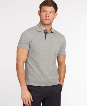 Light Grey Men Barbour Tartan Pique Polo Shirt | US-5906HZMQL