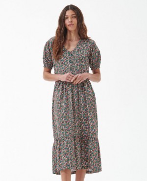 Multicolor Women Barbour Pansy Midi Dress | US-7603ELPHI