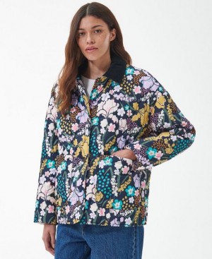 Multicolor Women Barbour Printed Delphinium Quilted Jacket | US-1938FPNBM