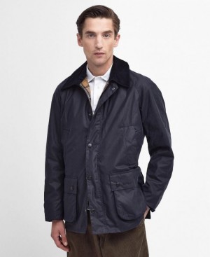 Navy Men Barbour Ashby Waxed Jacket | US-8540GSIXZ